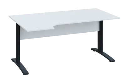 CRK 18 - 164 stůl kancelářský, rohový, levý, kovová podnož černá, deska 18 mm, široký 1600 mm, bílá